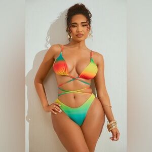 Fashion Nova Kataleya Strappy 2 Piece Bikini - Red/combo